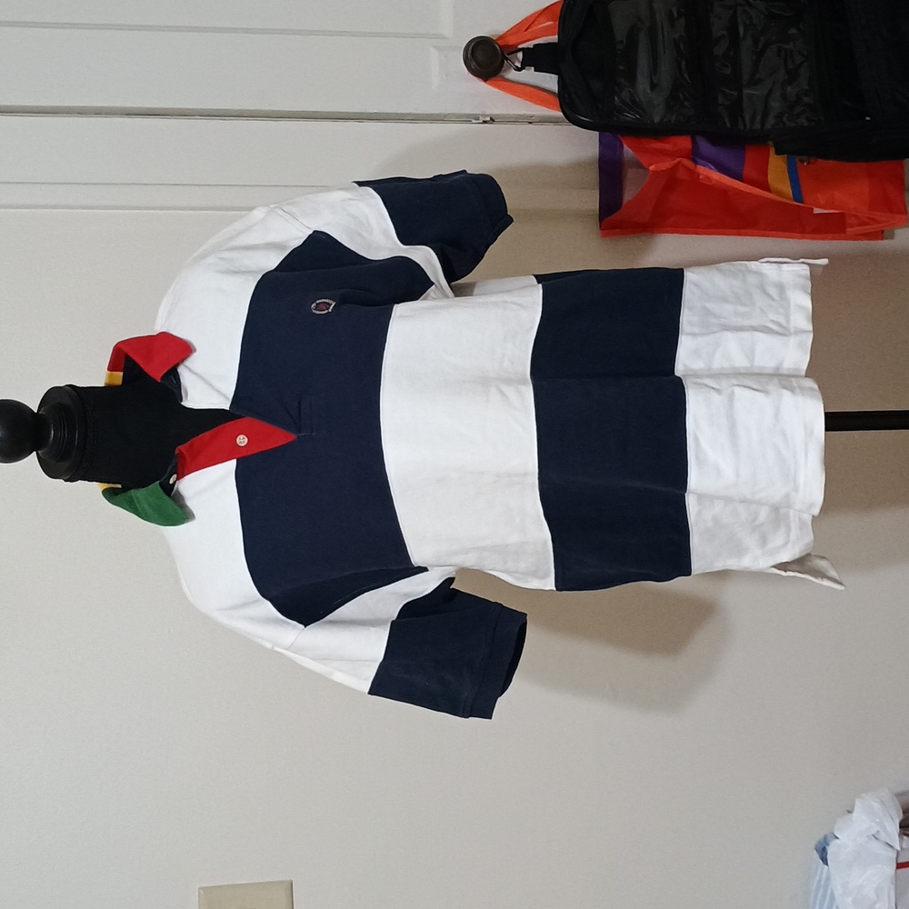 Tommy Hilfiger Men's Striped Polo [Color:Navy Blue, White] [Size:M]